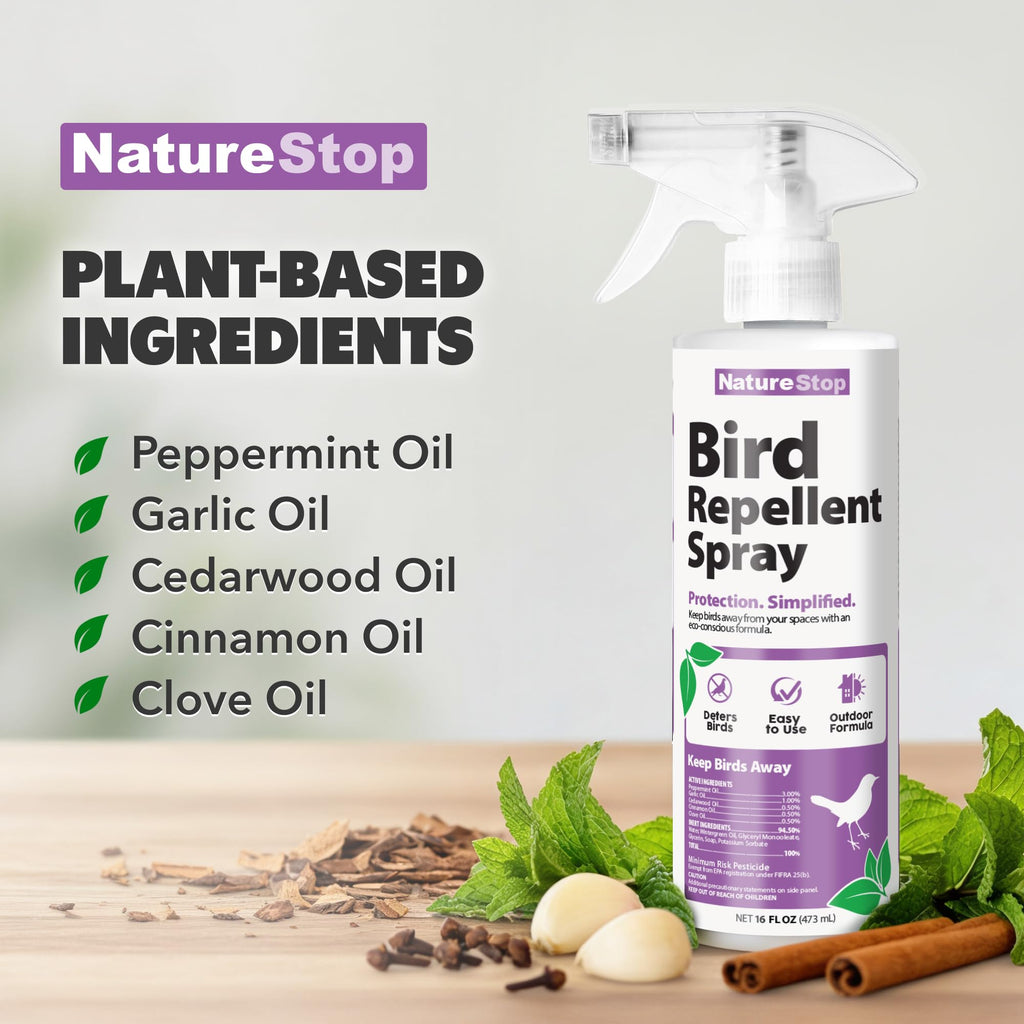 NatureStop Bird Repellent Spray – Helps Deter Birds from Outdoor Surfaces & Garden Areas, 16 oz (475mL)