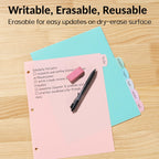 8 Tabs Long-Lasting Plastic Write & Erase Large Tabs Dividers for 3 Ring Binder, Aesthetic Cute Pastels Binder Dividers for Student, Teacher, Office, Home Organizers, 1 Set, Pastels Color