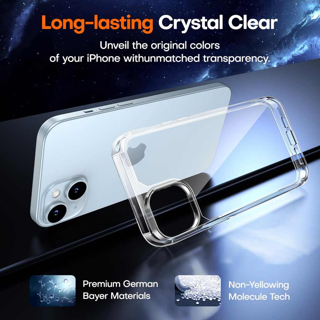 TAURI for iPhone 15 Case, [3 in 1] 1X Clear Case [Not-Yellowing] with 2X Screen Protector, [15 FT Military Grade Drop Protection] Shockproof Slim Phone Case for iPhone 15