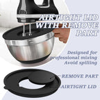 Umite Chef Mixing Bowls with Airtight Lids, 8PCS Stainless Steel Nesting Mixing Bowls Set, 3 Grater Attachments & Non-Slip Bottoms, Black Kitchen Bowls, Size 5, 4, 3.5, 2, 1.5QT for Baking & Serving