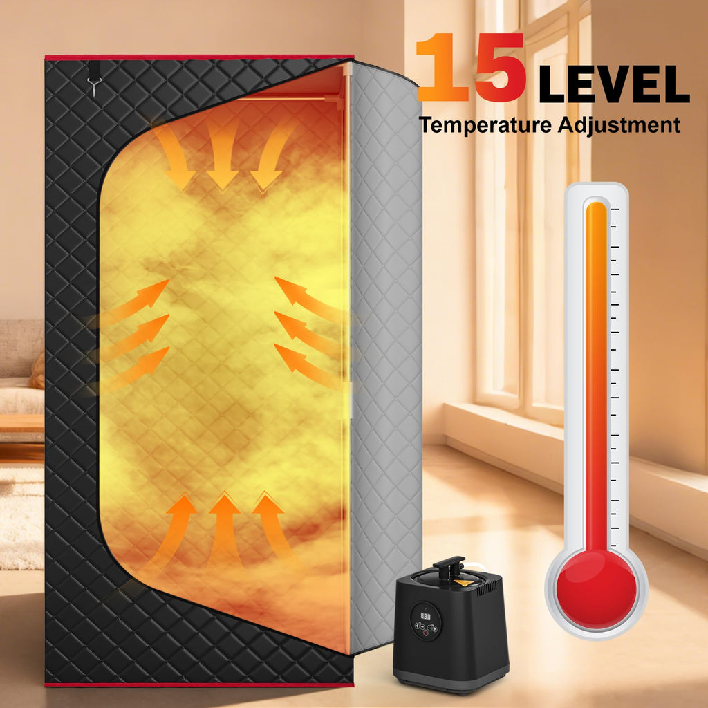 Manastin Upgraded Portable Steam Sauna for Home, Sauna Tent with 3L/1200W Steamer, XL Foldable and Remote Control, 99-Min Timer & 15 Power Levels, 2.6' x 2.6' x 5.9' Detox Spa for Relaxation,Jet Black