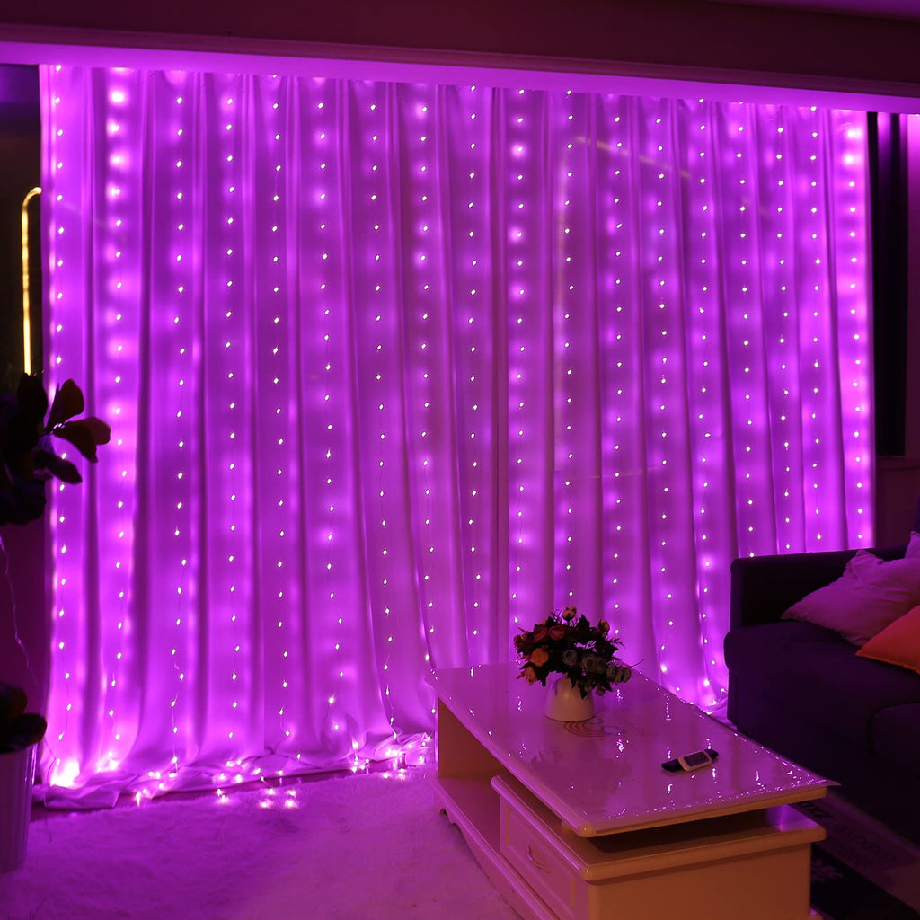 HXWEIYE 300LED Pink Fairy Curtain Lights for Bedroom, 3mx3m 8 Modes USB Plug in Window Christmas Led String Hanging Lights with Remote for backdrop Wedding Party Home Garden Outdoor Indoor