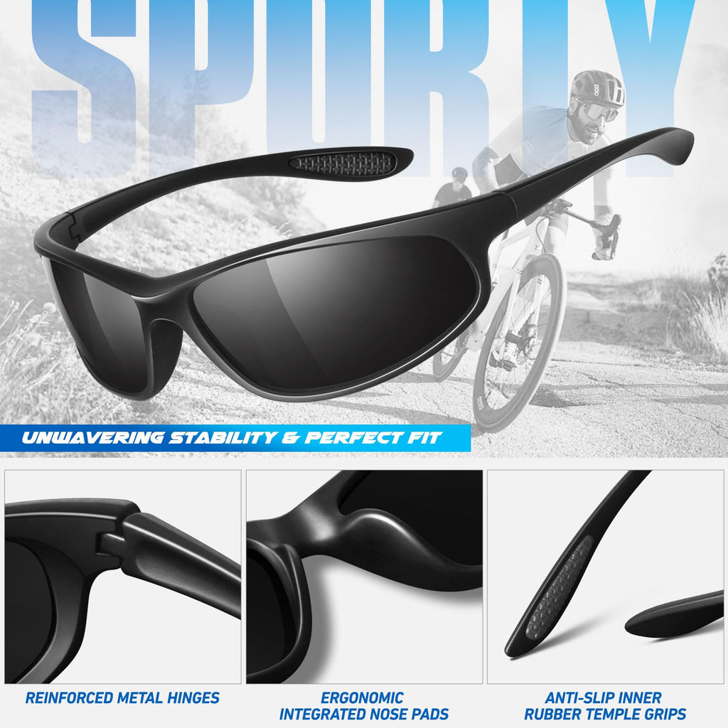 Polarized Sports Sunglasses for Men Women,Ultralight Wrap Around UV400 Protection Sun Glasses for Driving Fishing