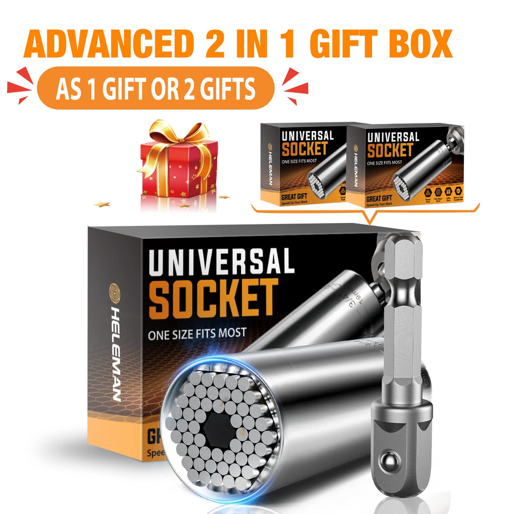 Super Universal Socket Tool Gifts for Men - 2 Pack Christmas Stocking Stuffers Mens Gift Socket Set with Power Drill Adapter(7-19 MM) Cool Stuff Gadgets for Birthday Gift for Women Fathers Dad