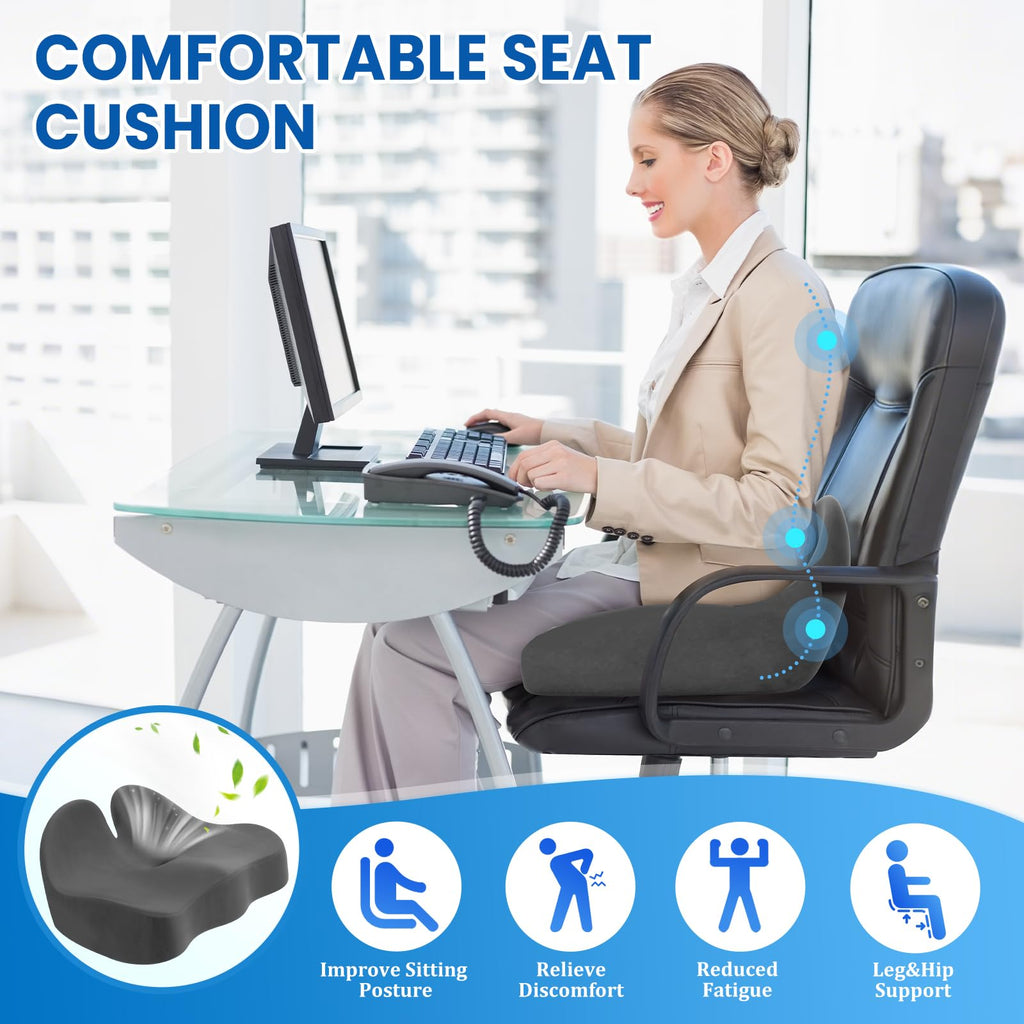 CushZone Seat Cushion, Memory Foam Office Chair Seat Cushion for Office Chairs/Car/Long Trip/Desk Chair/Gaming, Extra Large Size for Sciatica & Hip & Tailbone Pain Relief, Sciatica Support (Grey)