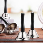Fumete 100 Pcs Metal Ringing Bells Wedding Bells Dinner Service Call Bell Steel Handbells with Wooden Handle for Wedding Decors Schools Musical Percussion The Sick Elderly Alert(Silver)