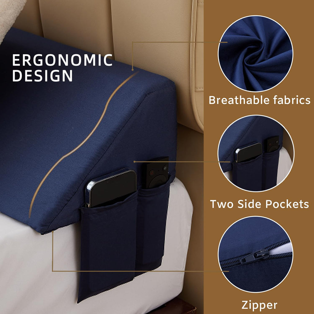 Bedluxe King Wedge Pillow Headboard (76"x10"x6"), Bed Wedge Pillow for Headboard, Foam Headboard Pillow, Bed Gap Filler King - Fill The Gap (0-7"), Mattress Gap Filler (Navy)