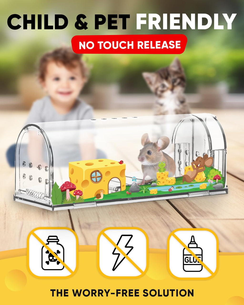 Motel Mouse Humane Mouse Traps No Kill Live Catch and Release 2 Pack - Reusable, Easy to Use & Clean, No Touch Release, Sensitive Includes Cleaning Brush, Instruction Manual & Video - Mousetrap Indoor