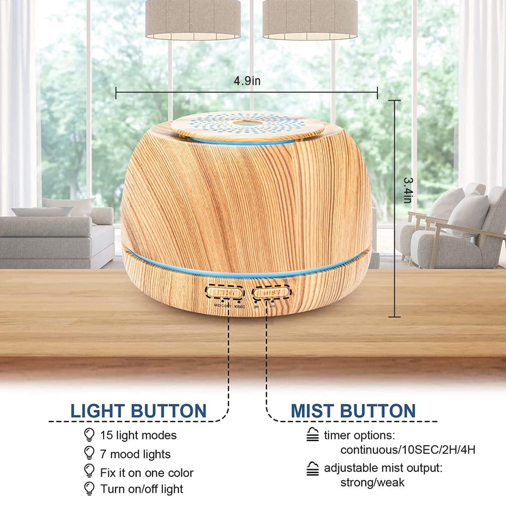SEEDSEEL 300ML Essential Oil Diffuser, Aroma Diffuser Includes Remote Control,USB-C Power Cable.Aromatherapy Scent Air Humidifier with Waterless Auto-Off,7-Color LED for Room，Office