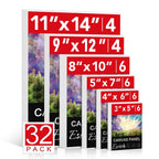ESRICH Canvas Boards for Painting 32 Pack Art Supplies Paint Canvas 3x5, 4x6, 5x7, 8x10, 9x12, 11x14 Blank Large Canvases for Painting-Cotton Primed Canvas Panels for Acrylic, Oil, Gouache & Tempera.