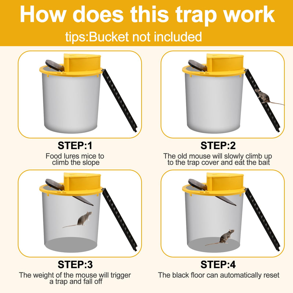 Basysion Mouse Trap Bucket, for Garage, Indoor and Outdoor auto-Turnover Humane or Deadly Mouse Traps. Bucket lid Mouse Traps for 5 Gallon Buckets (3 Pack).