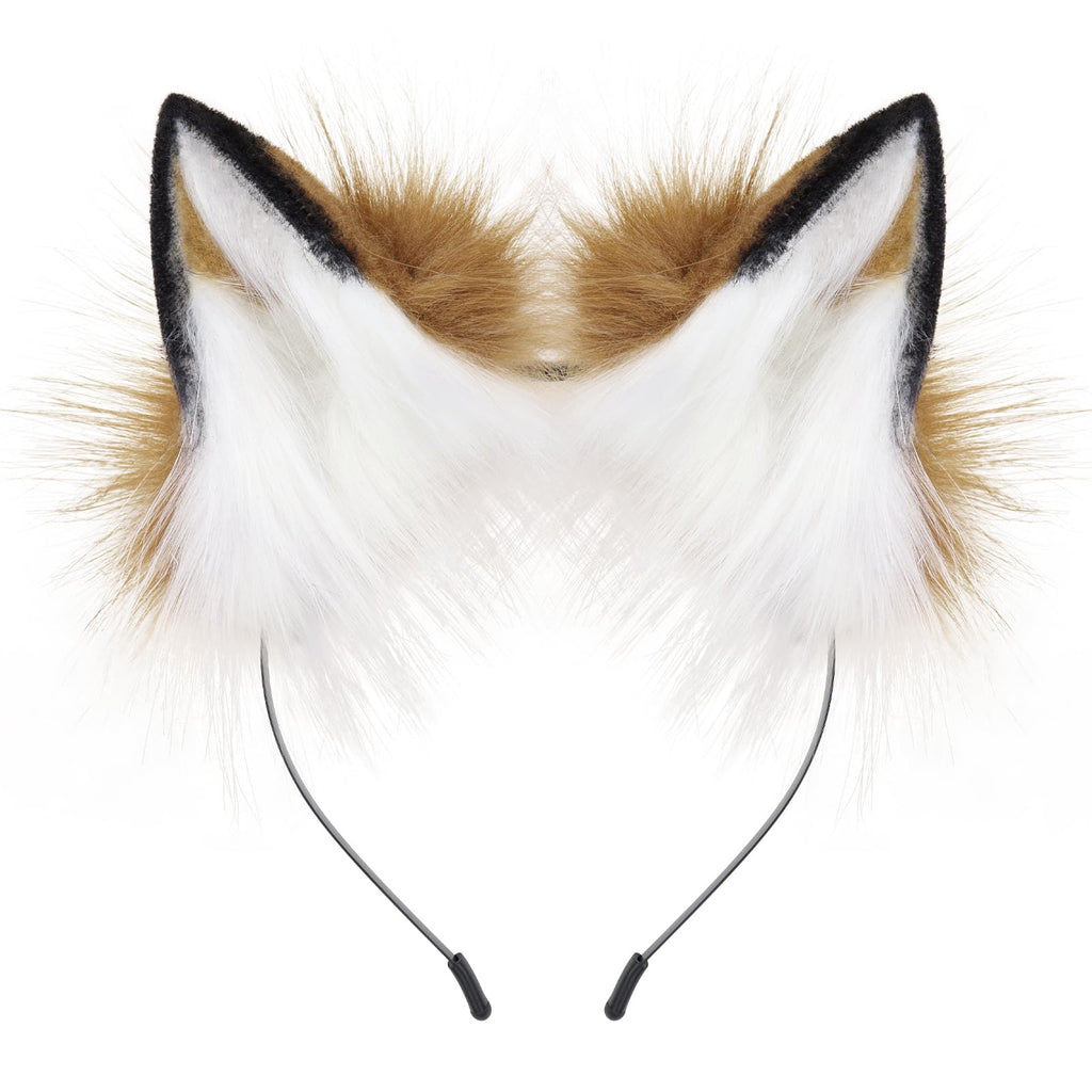 HAOAN Handmade Faux Fur Fox Wolf Ears Headband Halloween Christmas Cosplay Party Costume Accessories