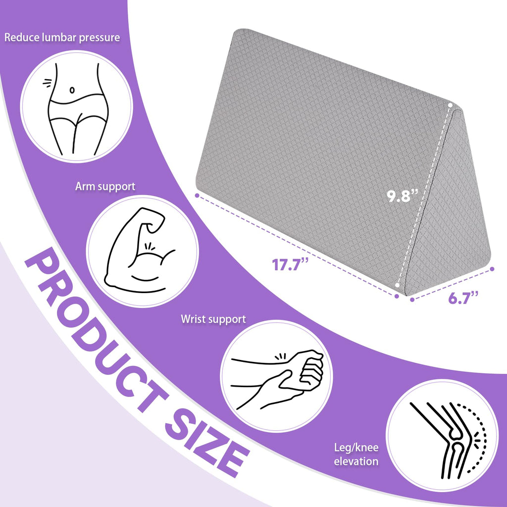 Small Wedge Pillow, Small Wedge Pillow for Sleeping, Foam Wedge for Yoga, Laptop, Memory Foam Positioning, Foam Pillow for Chair, Provide Support and Relieve Fatigue(Grey-S)