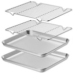 Wildone Baking Sheet with Rack Set [2 Sheets + 2 Racks], Stainless Steel Cookie Pan baking Tray with Cooling Rack, Size 12 x 10 x 1 Inch, Non Toxic & Heavy Duty & Easy Clean