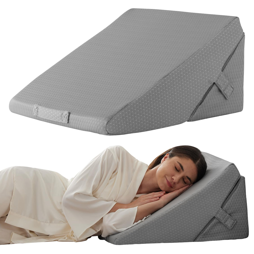 Bedluxe Wedge Pillow for Sleeping, Adjustable 9&12 Inch Foldable Bed Wedge Pillow Set, Orthopedic Memory Foam Triangle Pillows Wedge, 7-in-1 Elevated Pillows for Leg and Back Support, Grey