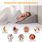 Ruqmuis Wedge Pillow for Sleeping, 12" Bed Wedges Pillow for Headboard, Triangle Incline Wedge for Acid Reflux, Pillows Wedge for Back Pain Relief, Elevated Leg Pillow After Surgery, Snoring, Grey