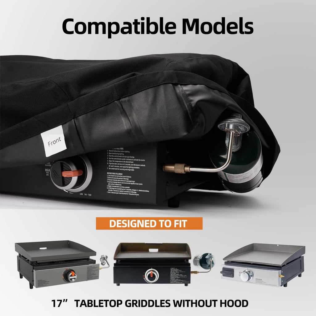 NOELIFE Grill Cover for Blackstone 17 inch Tabletop Griddle Without Hood, Griddle Accessories for Blackstone 17, Propane Fuel Cylinder Can Be Covered Completely, Waterproof and Windproof (Cover Only)
