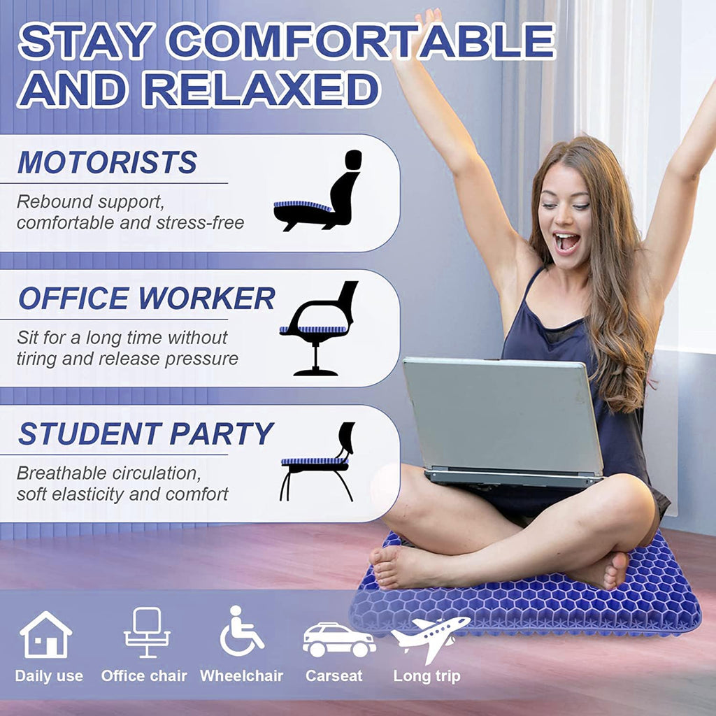 Gel Seat Cushion, Super Large (19x18x1.6inch) Gel Cushion Chair Pads with Non-Slip Cover for Home Office Car Seat Wheelchair, Soft Breathable Honeycomb Seat Cushion for Relieve Hip Pain
