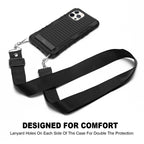 E-Tree Compatible with iPhone 12 Case/iPhone 12 Pro Case, with Crossbody Strap and Stand, Protection Shockproof Phone Case Black, Perfect for Go Outside and Kid Elderly