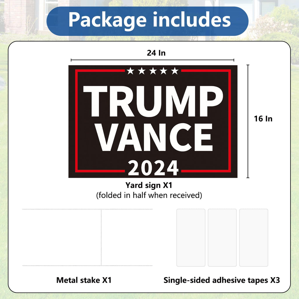 Probsin Trump Vance 2024 Yard Sign Double Sided 16" x 24" President Trump Vice President Vance MAGA Signs Voted for Trump Vance Outdoor Decorations for Lawn, Garden, Window, Party Supplies (Black)