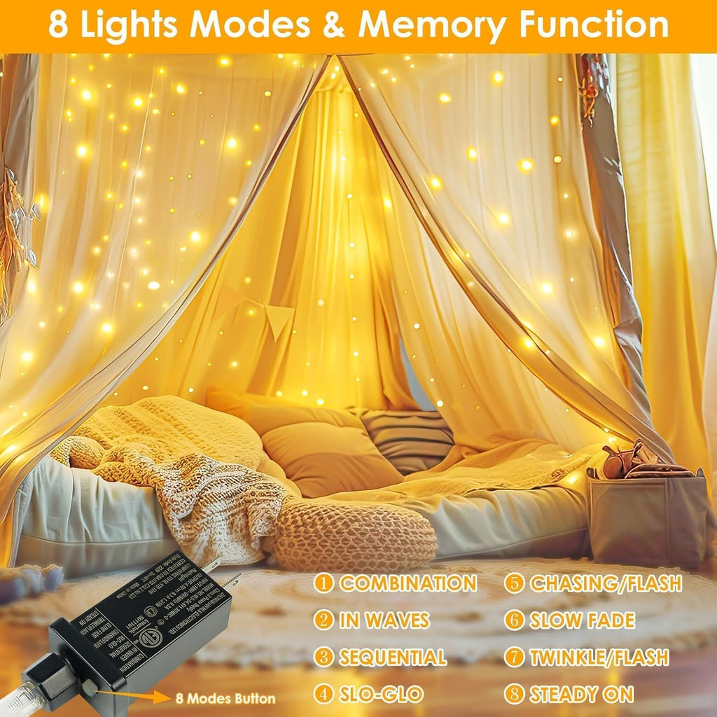 66Ft 200LED Fairy Lights Plug in with Remote, Waterproof String Lights Outdoor & Indoor 8 Modes with Timer, LED Twinkle Lights for Girl's Room Garden Patio Halloween Christmas Decorations (Warm White)
