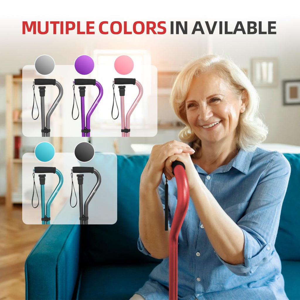 BeneCane Walking Cane for Men & Women Adjustable Cane with Offset Soft Cushioned Handle -Portable Lightweight Sturdy Mobility Walker Aid for Elderly, Seniors Collapsible Cane Red