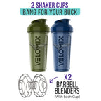 VELOMIX -2 Pack- 28 oz Protein Shaker Bottles for Protein Mixes - 2x Wire Whisk | Leak Proof Shaker Cups for Protein Shakes | Protein Shaker Bottle Pack | Shakers for Protein Shakes-Green&Blue