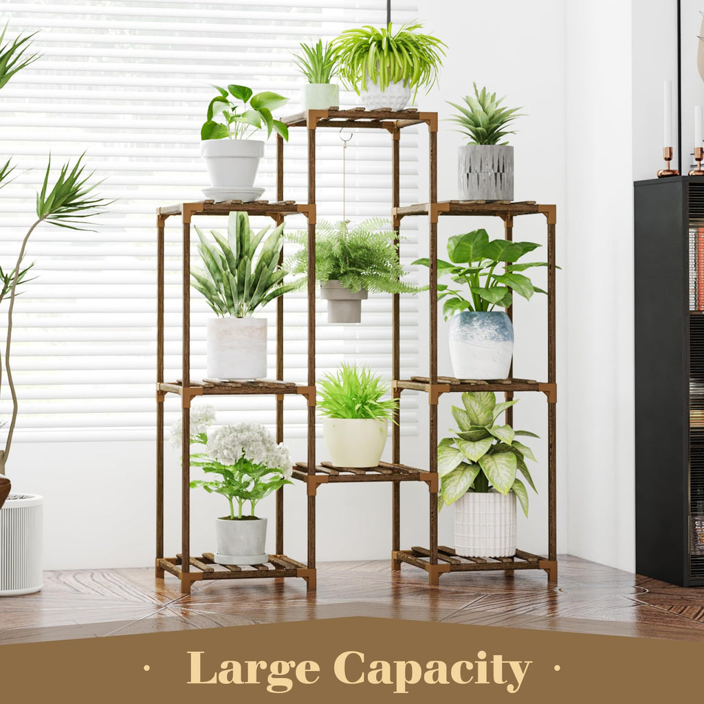 Bamworld Plant Stand Indoor Rack Wood Outdoor Tiered Shelf for Multiple Plants Ladder Plant Holder