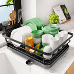 Kitsure Dish Drying Rack- Space-Saving Dish Rack, Dish Racks for Kitchen Counter, Stainless Steel Kitchen Drying Rack with a Cutlery Holder,12''W x 15''L, Black
