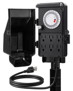 DEWENWILS Outdoor Mechanical Power Strip Timer, 24 Hour Multi Socket Timer, Waterproof 6 Outlet Garden Power Stake, 6 ft Cord, 1800W/15A Heavy Duty, for Garden, Halloween/Christmas Decoration Lights