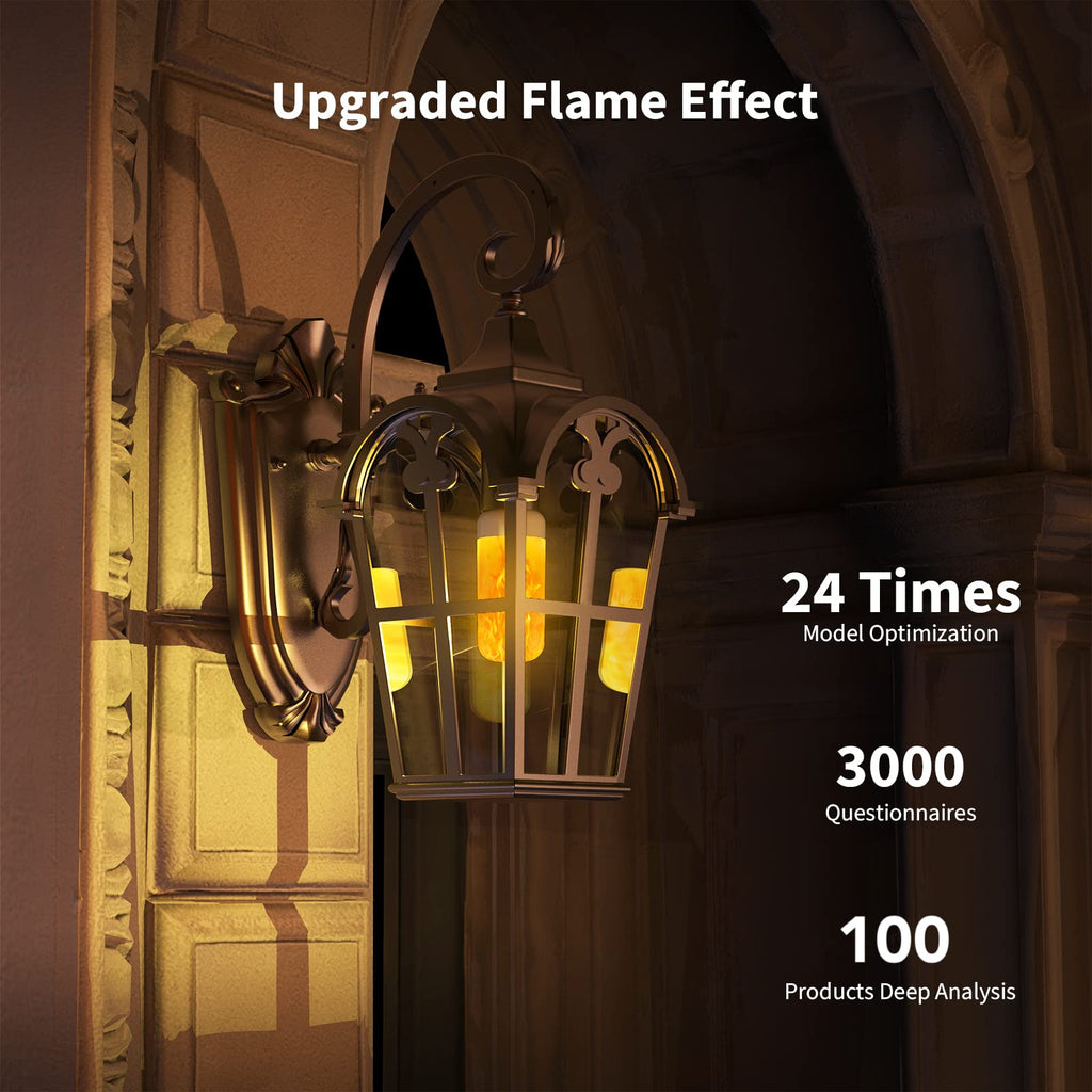 【Upgraded】Morsatie LED Flame Light Bulbs, 4 Modes Flickering Light Bulbs with Upside Down Effect, E26/E27 Fire Light Bulb for Halloween, Christmas, Party, Porch, Patio, Indoor Outdoor Decoration-2Pack