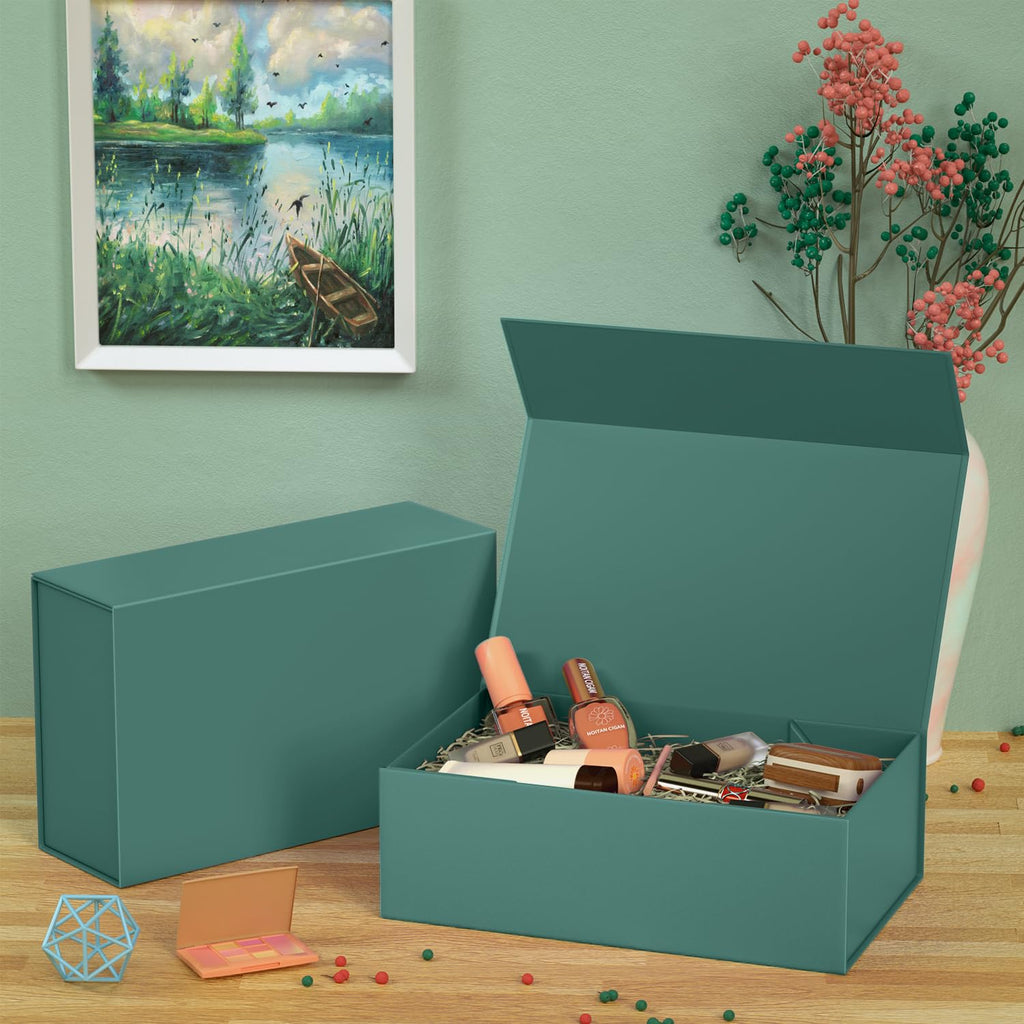 RYDDOY 5 Pack Green Gift Box, 9.5x6x3'' Gift box for Presents with Lids Magnetic Closure Rectangle Collapsible for Bridesmaid Proposal Box, Wedding, Christmas, Halloween, Birthday Gift Packging