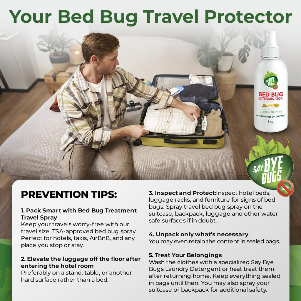 Say Bye Bugs Bed Bug Killer Spray - Non-Toxic and Kills on Contact. Stain & Odor Free Bed Bug Spray. New Formula for Getting Rid of Bed Bugs Permanently (2 oz) TSA Approved size - a Travel Must-Have