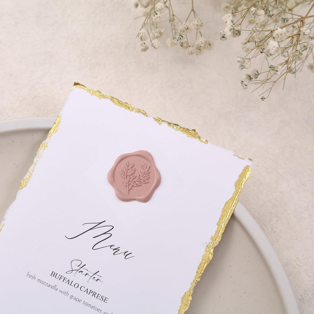 UNIQOOO Wax Seal Stickers - Eucalyptus Wedding Invitation Envelope Seal Stickers, 50 Pcs Self Adhesive Dusty Rose Pink Stickers, Perfect for Invitation, Envelopes, Gift Wrapping, Christmas