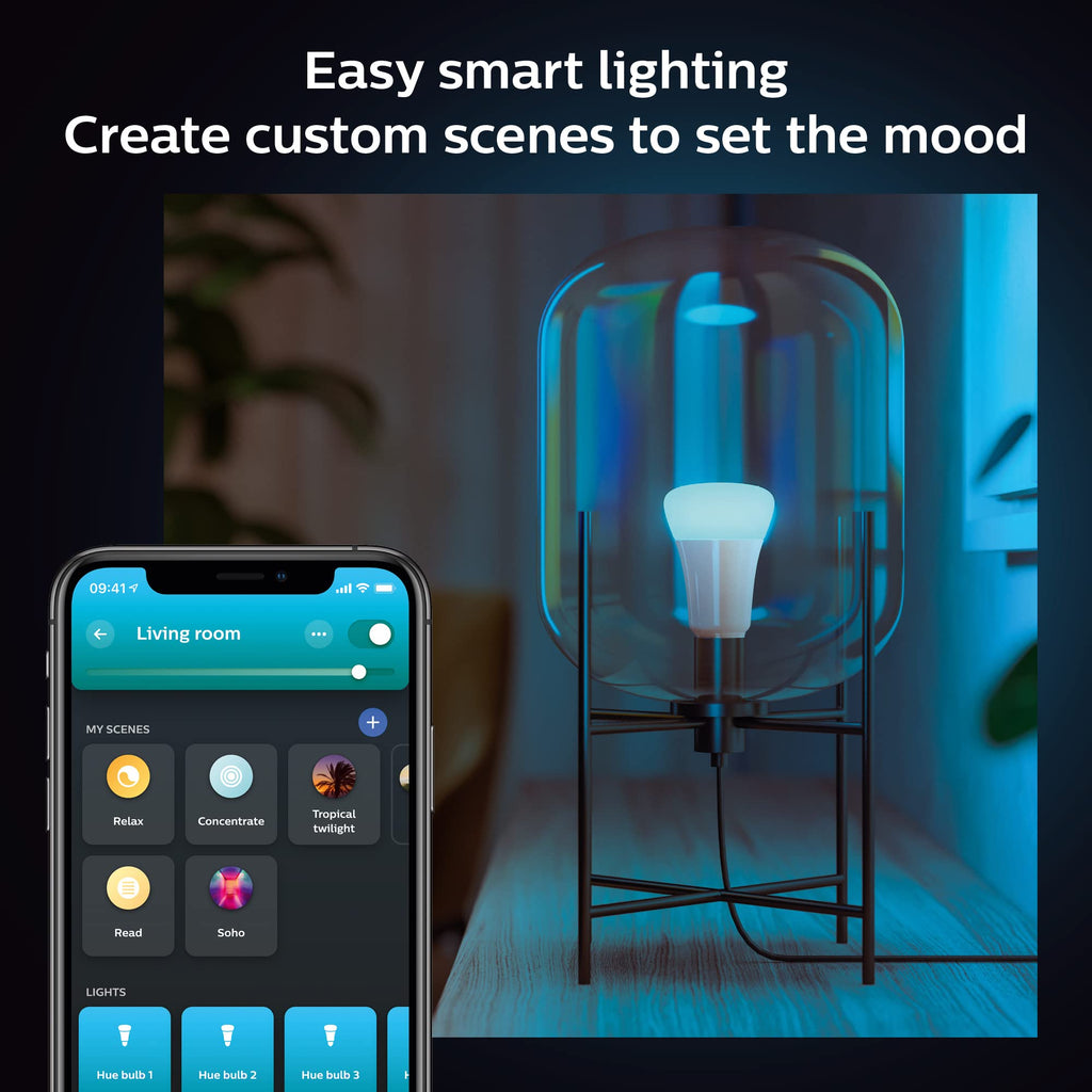Philips Hue Smart 60W A19 LED Bulb - White and Color Ambiance Color-Changing Light - 3 Pack - 800LM - E26 - Indoor - Control with Hue App - Works with Alexa, Google Assistant and Apple Homekit