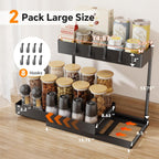 Simple Trending Under Sink Organizer 2 Pack, 2 Tier Cabinet Organizer with Sliding Basket, Multi-Purpose Sink Storage Basket with 4 Hooks for Kitchen Bathroom, Black