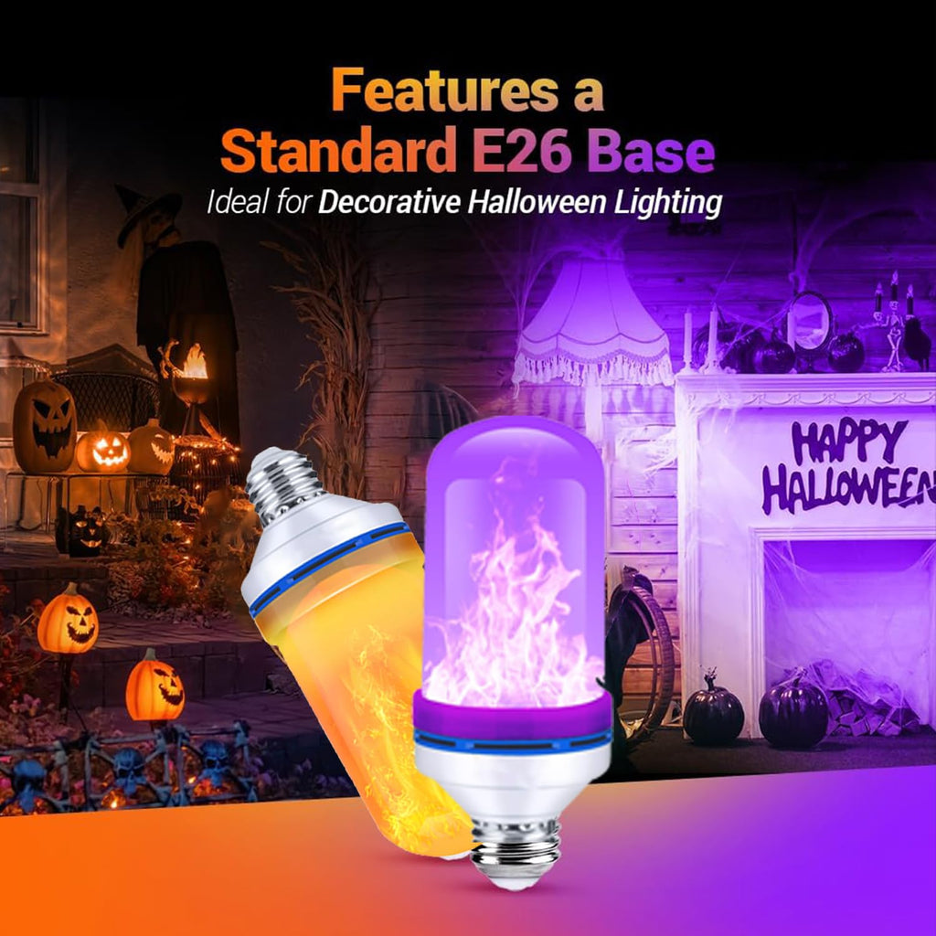 LeiNetfor Upgraded LED Flame Light Bulbs, 4-Mode Flickering Light Bulbs with Gravity Sensor, E26 Fire Light Bulb for Porch Party Patio Home Halloween Christmas Indoor Outdoor (Purple, 2)