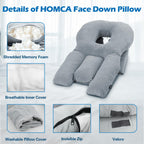 HOMCA Face Down Pillow After Eye Surgery - Home Massage Pillow Face Down for Bed Stomach Sleeping Pillow, BBL Pillow After Surgery with CertiPUR-US Certified Shredded Memory Foam