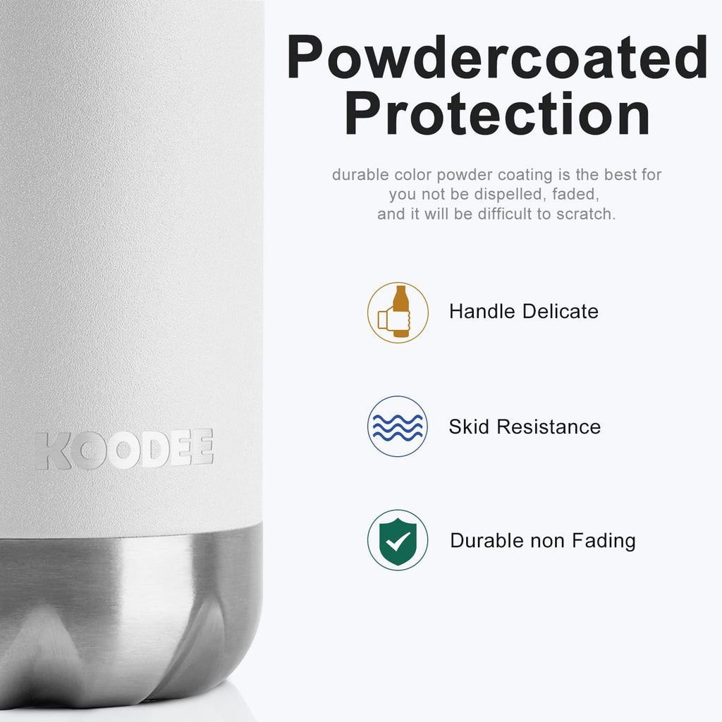 koodee Water Bottle-17 oz Stainless Steel Double Wall Vacuum Insulated Water Bottle for Back to School, Cola Shape Leak Proof Sports Bottle for School(White)