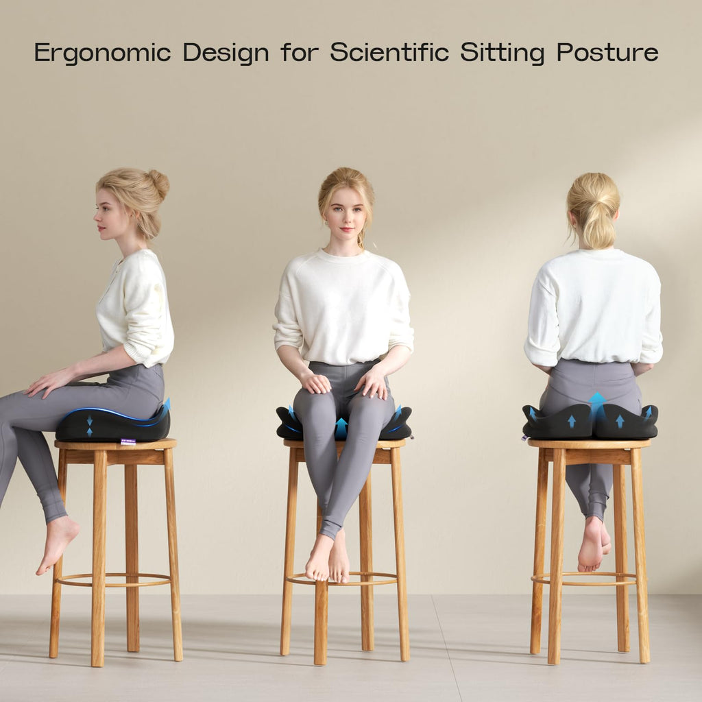 ZZ-WELL Seat Cushions for Office Chairs - Patented Coccyx Cushion for Tailbone Pain - 21.2" W x 16.5" L Extra Large Memory Foam Seat Cushion with Removable Cover