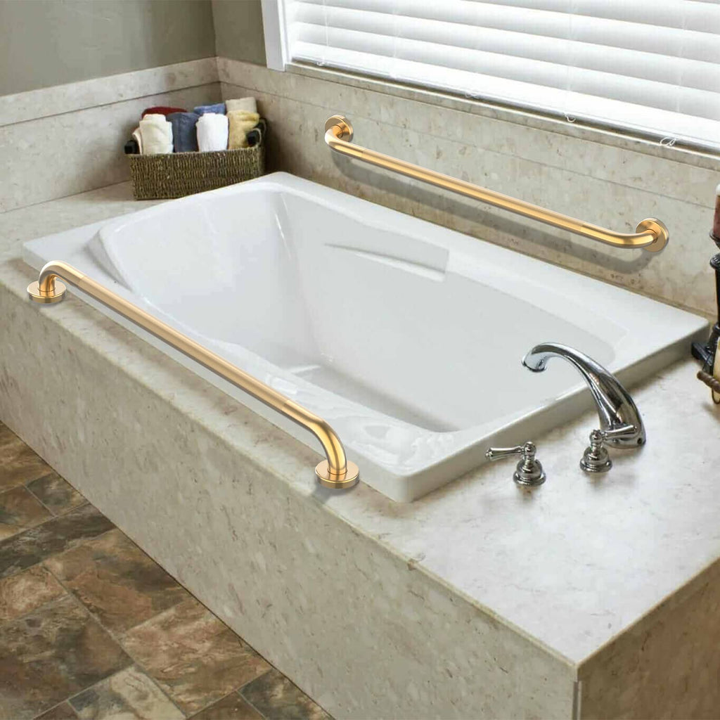 32 Inch Anti Slip Shower Grab Bar Gold, Munzong 2 Pack Bathroom Grab Bar, Knurled Bathroom Balance Bar,Safety Hand Rail Support Handicap Elderly Injury Senior Assist Bath Handle