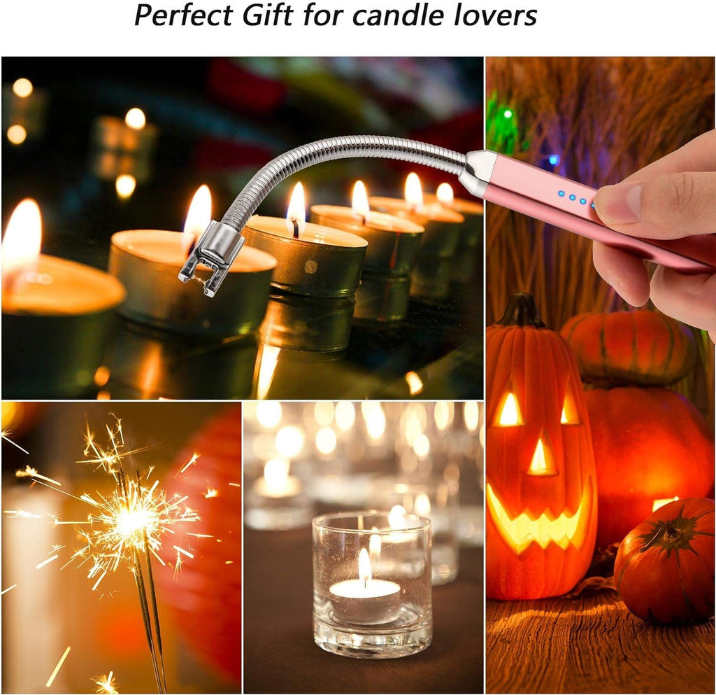 MEIRUBY 2 Pack Lighter Electric Candle Lighter Birthday Gifts for Women Mom Wife Men, Long Electronic Rechargeable USB Lighter Arc Windproof Flameless Lighters for Candle Camping BBQ