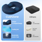 CushZone Donut Pillow Seat Cushion - Memory Foam Cooling Gel Lifting Cushion for Office & Home Chair, Car Seat, Wheelchair, Hemorrhoids Pillow, Sciatica & Tailbone Pain Relief Chair Cushion, Blue