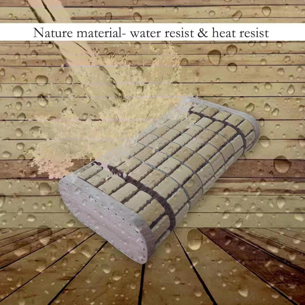 NUIBY Bamboo Sauna Headrest Pillow, 100% Natural Handmade Wood Sauna Pillow Sauna Neck Rest Sauna Accessory, Bonus Sauna Cap and Seat Pad Included, Summer Cool Cervical Spine Pillow (1 Set)