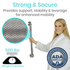 Vive Textured Grab Bar for Bathtubs and Showers - Handicap Bathroom Safety Rail for Elderly - Wall Senior Handle for Tub, Toilet, Bath - Disability Assist Device Accessory Handrail for Injury