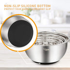 Wildone Mixing Bowls with Airtight Lids Set, 5PCS Stainless Steel Nesting Bowls for Kitchen, with Grater Attachments & Non-Slip Bottoms, Size 5, 3, 2, 1.5, 0.63 QT, Great for Mixing & Serving