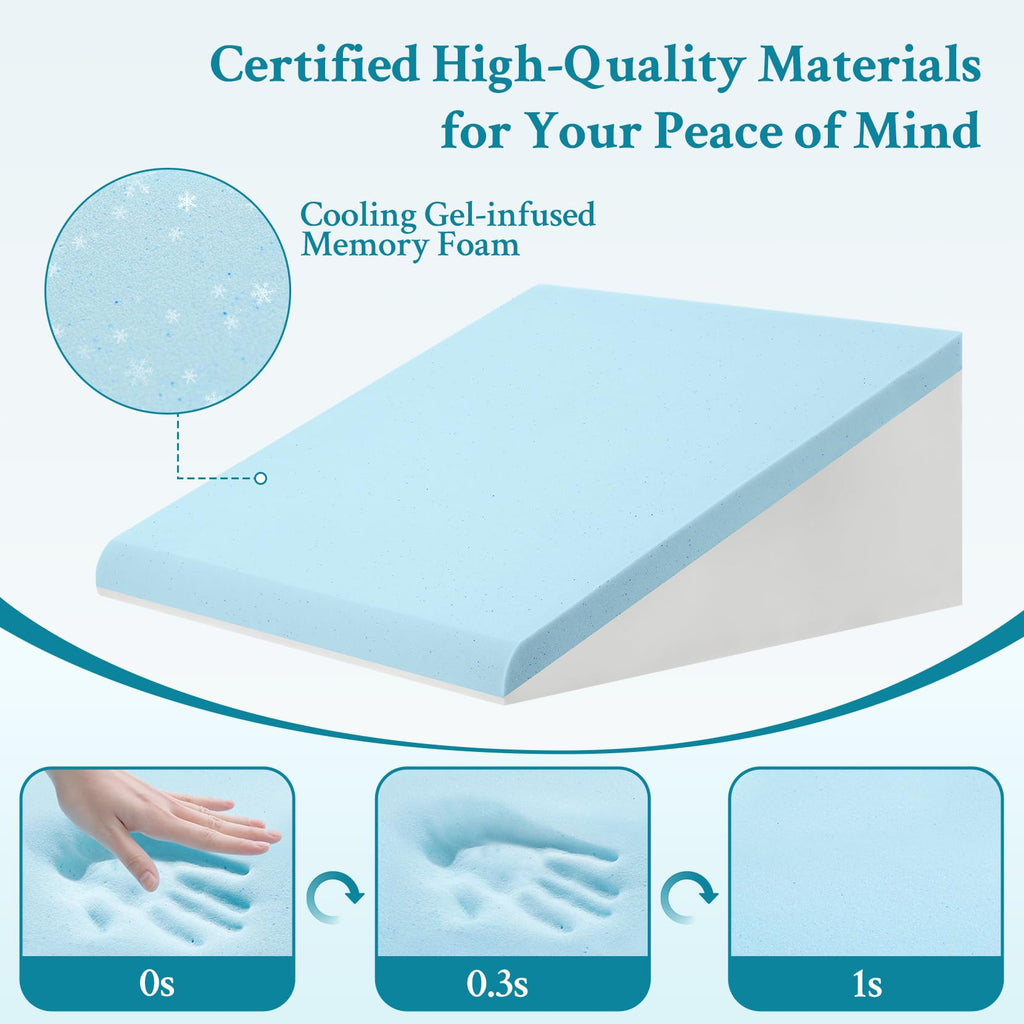 Domusensus Wedge Pillow for Sleeping, 10" Bed Wedge Pillow for After Surgery, Triangle Pillow Wedge for Heartburn, Acid Reflux, GERD, Back Pain Relief, Neck Pain, Soft & Cooling Memory Foam Top