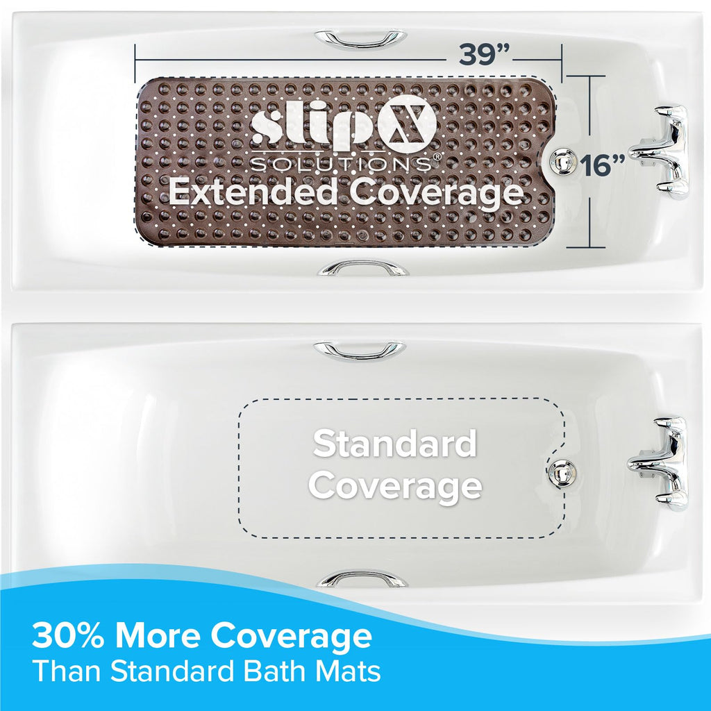 SlipX Solutions Power Grip Extra Long Bath Tub & Shower Mat 39x16, Wet Floor Non-Slip for Elderly & Kids Bathroom, 30% Longer Bathtub Mats, 200 Suction Cups, Drain Holes (1, Translucent Bronze)