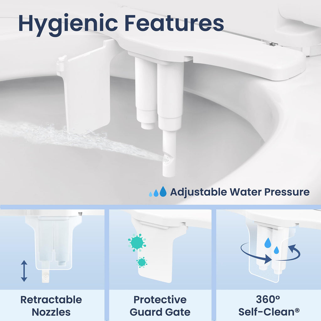LUXE Bidet NEO 185 Plus - Dual Nozzle, Non-Electric Bidet Attachment for Toilet Seat, Patented Slide-In Install, 360° Self-Clean, EZ-Lift to Clean, Feminine & Rear Wash (Chrome)