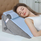 BEYOUDO 3pcs Bed Wedge Pillow Set, Adjustable Bed Wedge Pillow for Sleeping, 7 & 12 Inch Wedge Pillow Headboard for Acid Reflux and Back Pain Relief, Post Surgery, Snoring, Back Support, Light Blue